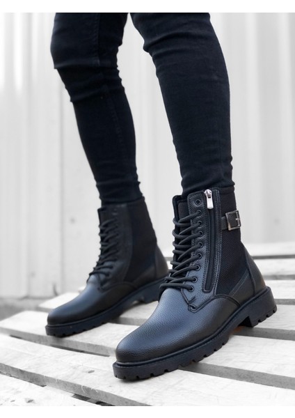 ET0218 Yan Toka Fermuarlı Siyah Erkek Spor Klasik Postal Bot fiyatları