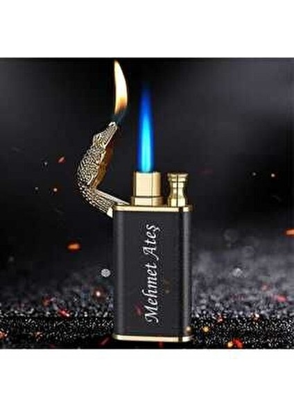 Kişiye Özel Isim Baskılı Ejderha Çakmak ( Gazlı ) Timsah Çakmak Rüzgarda Sönmez Pürmüzlü