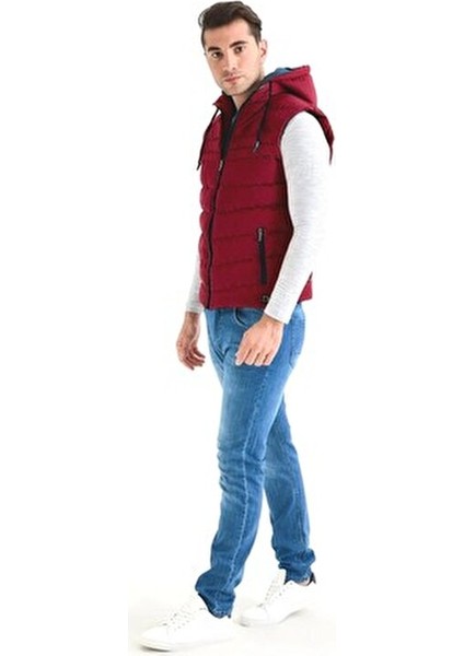 Erkek Bordo Kapüşonlu Polar Astarlı Şişme Yelek modelleri