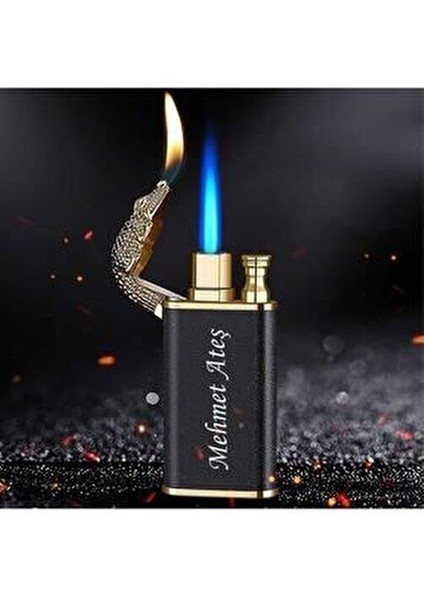 Kişiye Özel Isim Baskılı Ejderha Çakmak ( Gazlı ) Timsah Çakmak Rüzgarda Sönmez Pürmüzlü