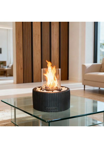 Alba Siyah Biyoetanol Masaüstü Şömine - 1 Lt Yakıt ve Dekoratif Taş Hediye indirimleri