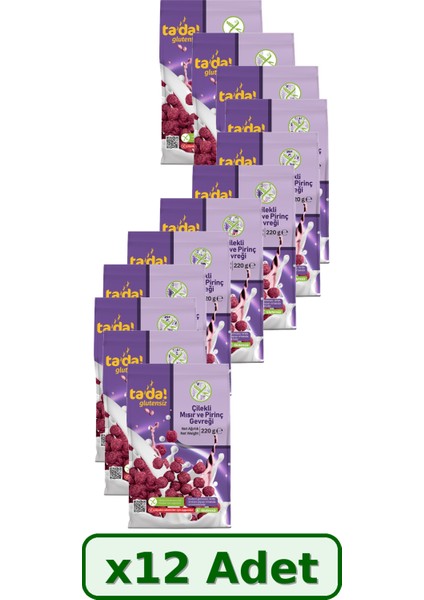 Glutensiz Kahvaltılık Çilekli Mısır ve Pirinç Gevreği 220 gr x 12 Adet