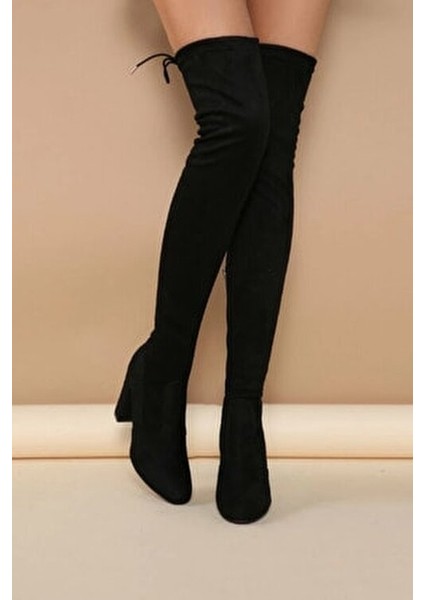 Kadın Klasik Çorap Çizme Kalın Topuklu 10 cm Siyah Renk Şık Tasarım indirimleri