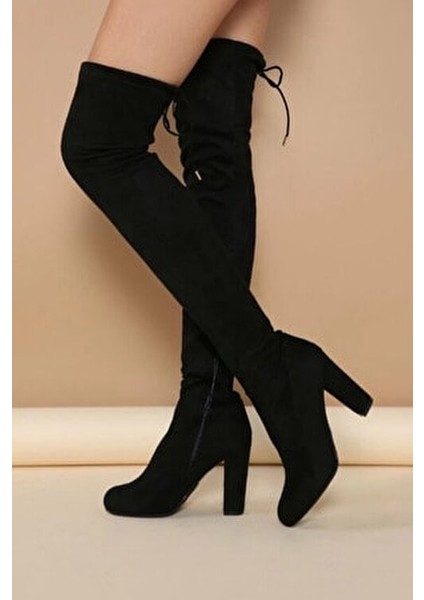 Kadın Klasik Çorap Çizme Kalın Topuklu 10 cm Siyah Renk Şık Tasarım