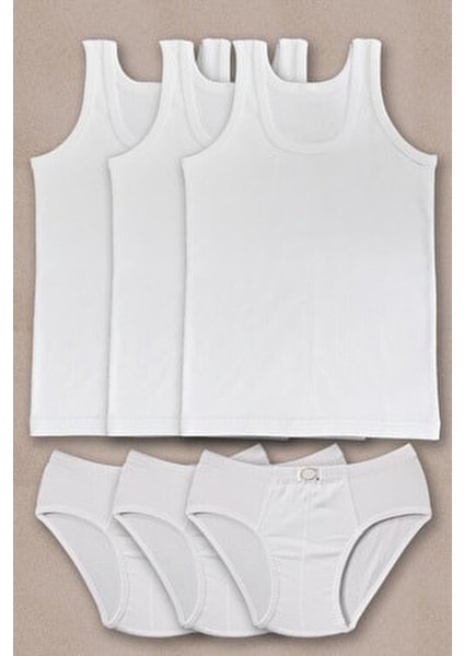 Erkek Çocuk Beyaz 3'lü Paket Atlet Külot Takım 1250P3