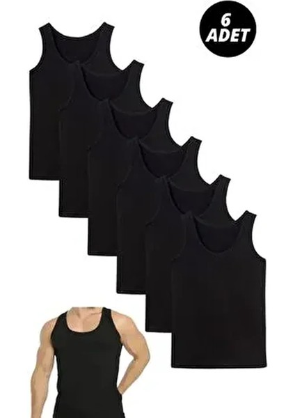6 Adet Askılı Erkek Siyah Atlet Pamuklu