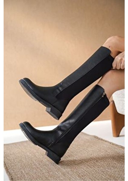 Kadın Olivya Siyah Dalgıç Mat Deri Çizme - Suni Deri Dolgu Topuklu Rahat Kullanım fiyatları