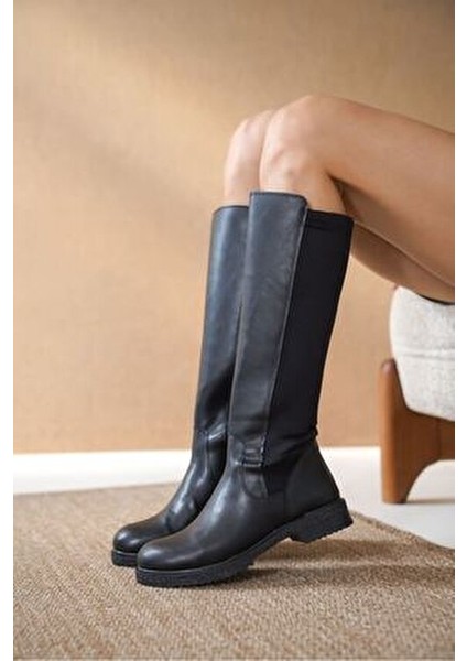 Kadın Olivya Siyah Dalgıç Mat Deri Çizme - Suni Deri Dolgu Topuklu Rahat Kullanım modelleri