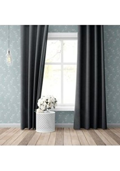 Antrasit Black Out Perde Pilesiz Düz Desen 250x260 cm Yatak Odası İçin