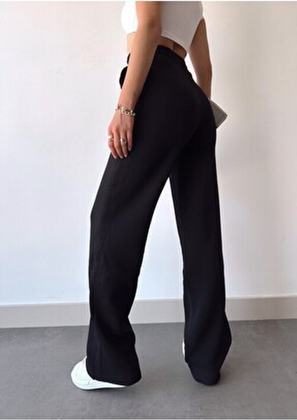 Kadın Siyah Içi Polarlı Kışlık Bağcıklı Yüksek Bel Bol Paça Eşofman Altı indirimleri