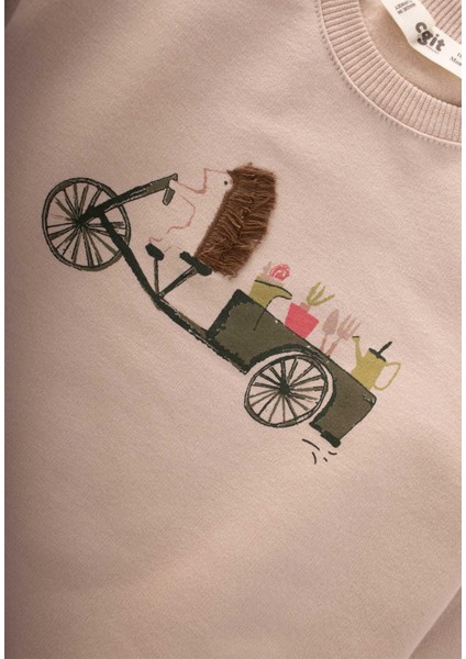 Kirpi Baskılı Sweatshirt Takım 0-5 Yaş Bej modelleri