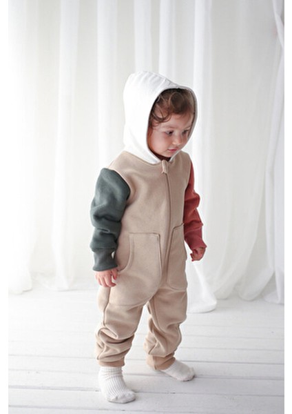 Çocuk Kışlık Tulum 4 Renkli 3 Iplik Şardonlu Kapüşonlu Tulum