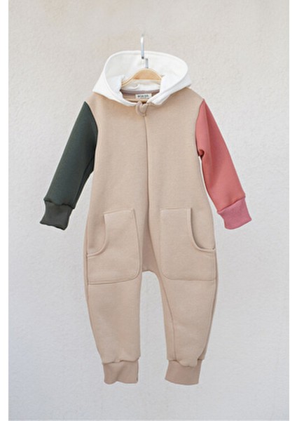 Çocuk Kışlık Tulum 4 Renkli 3 Iplik Şardonlu Kapüşonlu Tulum