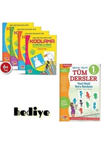 Algoritma Temelli Adım Adım Robotik Kodlama 4lü Kitap Seti Kitabı Komisyon Robotik Kodlama 6-8 Yaş