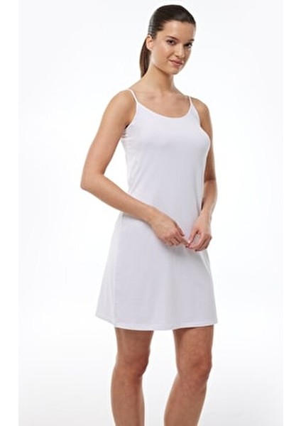 Kadın Beyaz Ayarlanabilir Ip Askılı Geniş Elbise Astarı Modal Kombinezon 1060