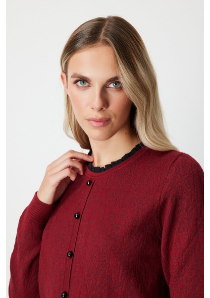 Fırfır Detaylı Triko Kazak Bordo 65368 fiyatları