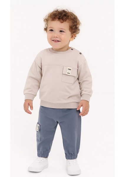Erkek Bebek Cepli Mavi Eşofman ve Taş Sweatshirt Takım - Bebek Giyim indirimleri