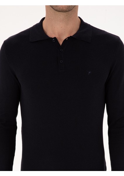 Erkek Lacivert Regular Fit Pamuk Karışımlı Polo Yaka Basic Triko Kazak 50318673-VR033