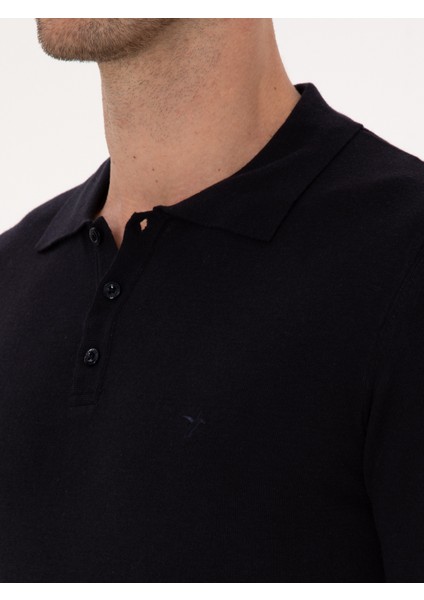 Erkek Lacivert Regular Fit Pamuk Karışımlı Polo Yaka Basic Triko Kazak 50318673-VR033