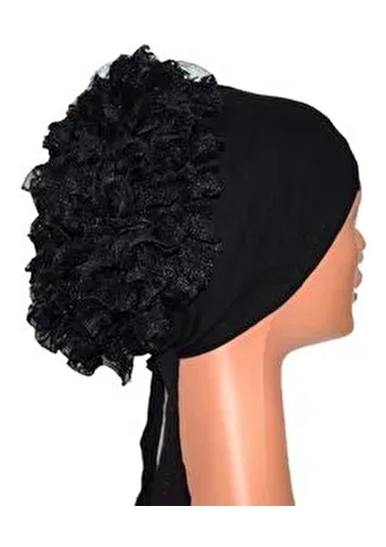 Kadın Siyah Fırfırlı Topuz Bone