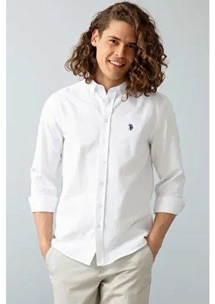 Erkek Gömlek Klasik Stil Slim Fit Uzun Kol Düz Beyaz Renk