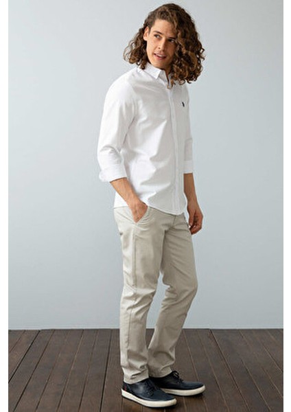 Erkek Gömlek Klasik Stil Slim Fit Uzun Kol Düz Beyaz Renk modelleri