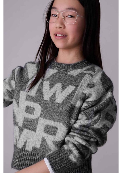 Kız Çocuk Triko Kazak Jakar Desenli – Gri fiyatları