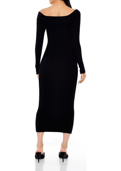 Omuzları Açık Midi Kazak Elbise