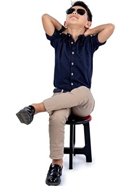 Tarz Gömlek Gabardin Pantolon Erkek Çocuk Takım MNK0422 Lacivert - Bej fiyatları