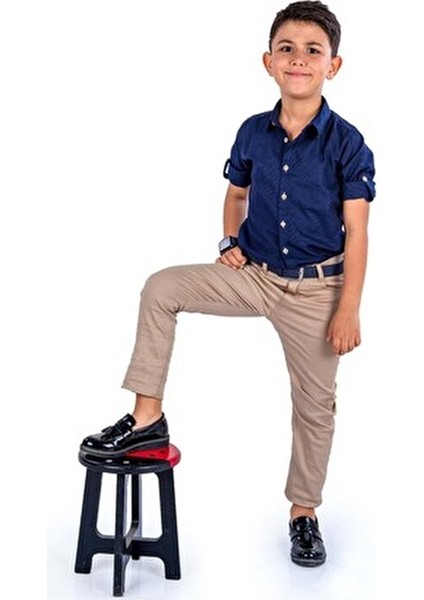 Tarz Gömlek Gabardin Pantolon Erkek Çocuk Takım MNK0422 Lacivert - Bej indirimleri