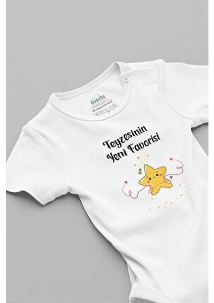 Organik %100 Pamuk Teyzesinin Yeni Favorisi Yazılı Kısa Kollu Çıtçıtlı Bebek Body Badi Zıbın 5618