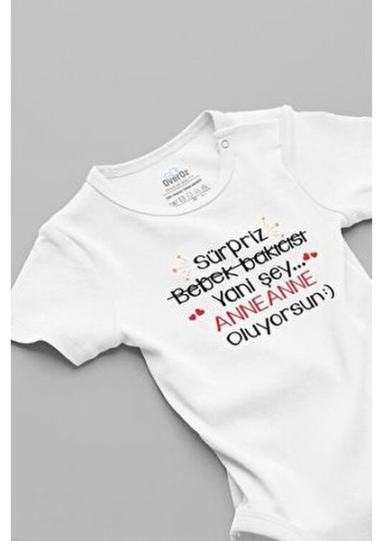 Organik %100 Pamuk Sürpriz Anneanne Oluyorsun Baskılı Kısa Kollu Çıtçıtlı Bebek Body Badi Zıbın 5620