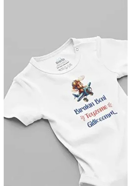 Kısa Kol Bebek Body Unisex Bırakın Beni Teyzeme Gidicem Temalı Baskılı Zıbın