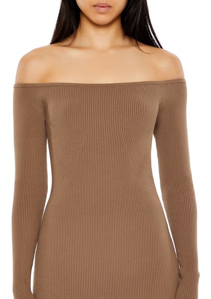 Omuzları Açık Midi Kazak Elbise modelleri