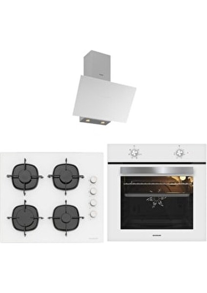 Beyaz Cam Ankaste Set (3481 Flam Davlumbaz - CS5335W01 Ocak - BO65E1W01 Fırın)