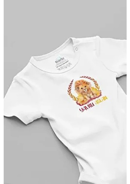 Unisex Yavru Aslan Yazılı Taraftar Bebek Body Çıtçıtlı Badi Zıbın Tulum