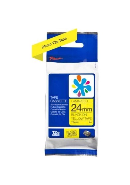 TZE-651 Sarı Üzerine Siyah Muadil Etiket Şeridi