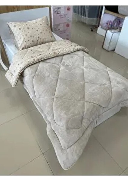 Çift Taraflı Welsoft Yorgan Tek Kişilik Bej Büyük Yıldız