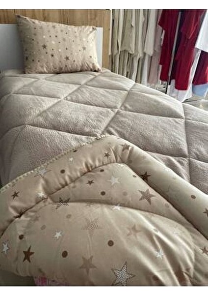 Çift Taraflı Welsoft Yorgan Tek Kişilik Bej Büyük Yıldız modelleri