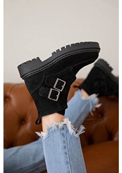 Soft Kadın Toka Detay Hakiki Süet Deri Postal Bot Siyah fiyatları