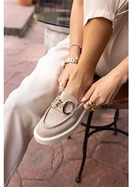 Granda Kadın Bej Gerçek Deri Suet Loafer Ayakkabı modelleri