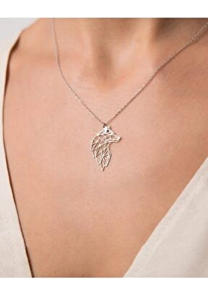 Gümüş Origami Kurt Portre Kolye 925 Ayar Zirkon Taşlı Unisex Tasarım modelleri
