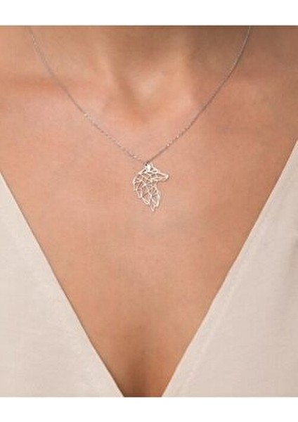 Gümüş Origami Kurt Portre Kolye 925 Ayar Zirkon Taşlı Unisex Tasarım fırsatları