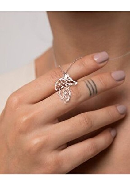 Gümüş Origami Kurt Portre Kolye 925 Ayar Zirkon Taşlı Unisex Tasarım indirimleri