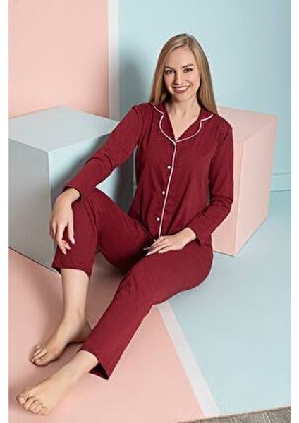Ercan Gömlek Uzun Kol Pijama Takımı Koyu Bordo modelleri