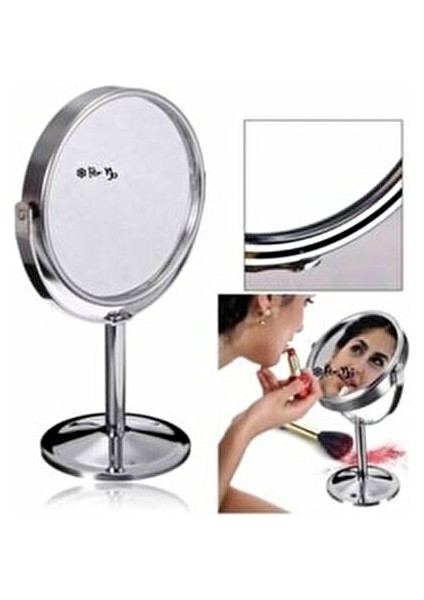 Makyaj Aynası Paslanmaz Çelik Çift Taraflı 3x Büyüteçli Yuvarlak Tasarım