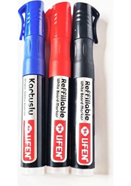 Her Marka Kartuşla Uyumlu 3'lü Kartuşlu Beyaz Tahta Kalemi Ufen - Mavi-Siyah-Kırmızı