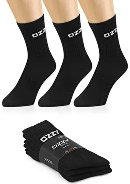Belirtilmemiş 3 Çift Uzun Konçlu Kaymayı Önleyici Bantlı Tenis Spor Çorabı Siyah Düz Desenli