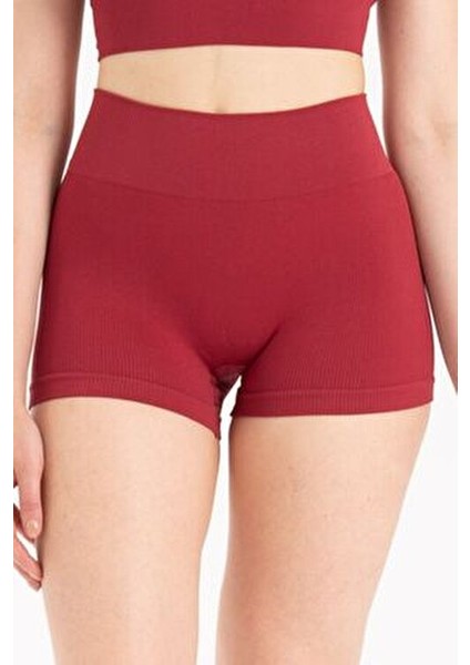 Dikişsiz Yüksek Bel Fitilli Rahat Esnek Spor Kısa Şort 9004