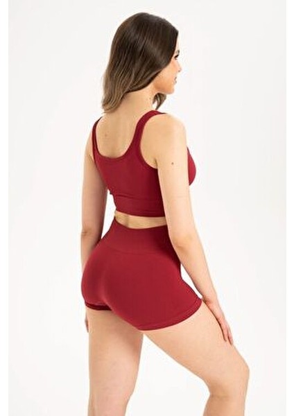 Dikişsiz Yüksek Bel Fitilli Rahat Esnek Spor Kısa Şort 9004 indirimleri